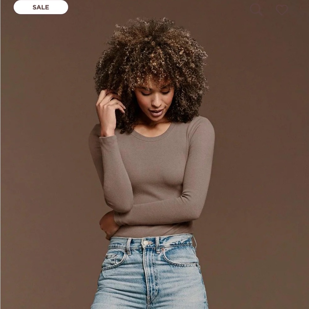 Nuuds Long Sleeve Ribbed Crewneck Bodysuit- Mocha